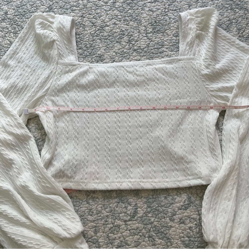 SHEIN White Puff Sleeve Smocked Crop Blouse Knit (1-116) - Picture 7 of 10